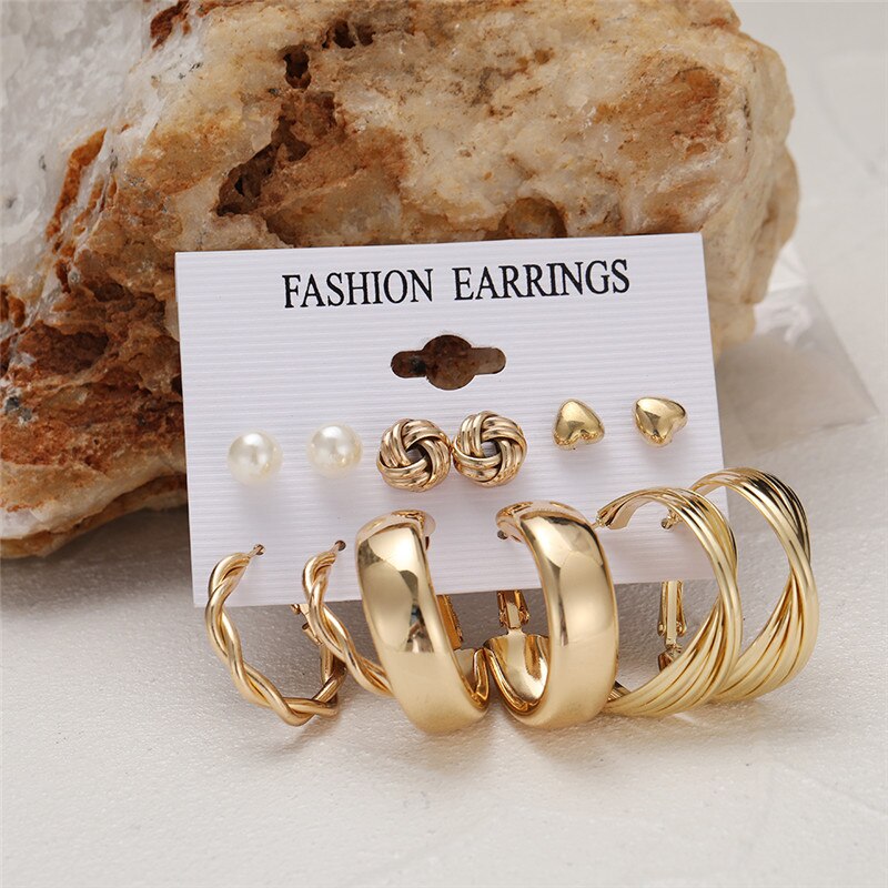6 Pairs Retro Style Hoop Earrings Fashion Women Summer Party Jewelry Girls Gifts