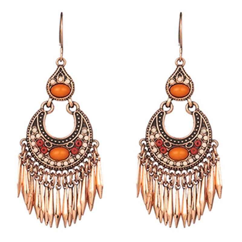 Orange Detail Tassels Dangle Earrings Women Fashion Modern Accessories Cute