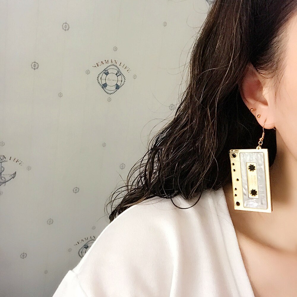 Vintage Romantic Cassette Tape Dangle Earrings Women Travel Fashion Cartoon