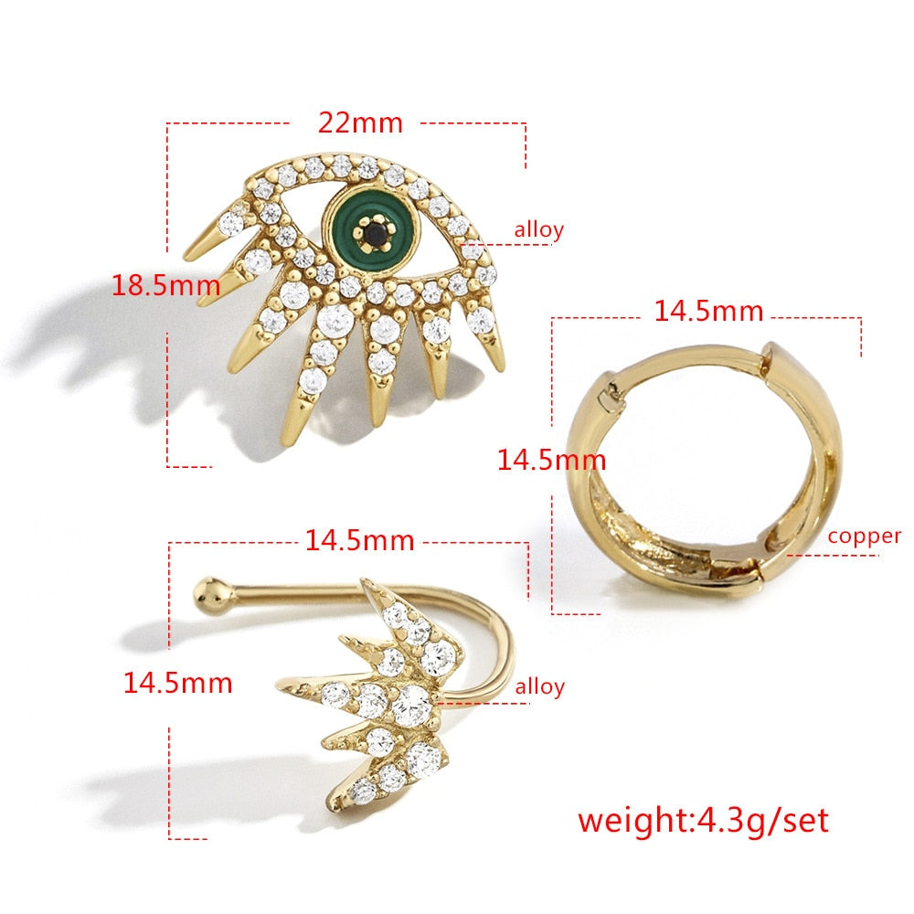 3pcs Eye Decor Boho Ear Cuff Set Earrings Women Travel Fashion Cartoon Earrings