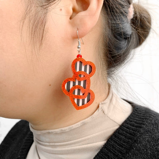 Acrylic Striped Hearts Dangle Earrings Women Girl Fashion Trendy Jewelry