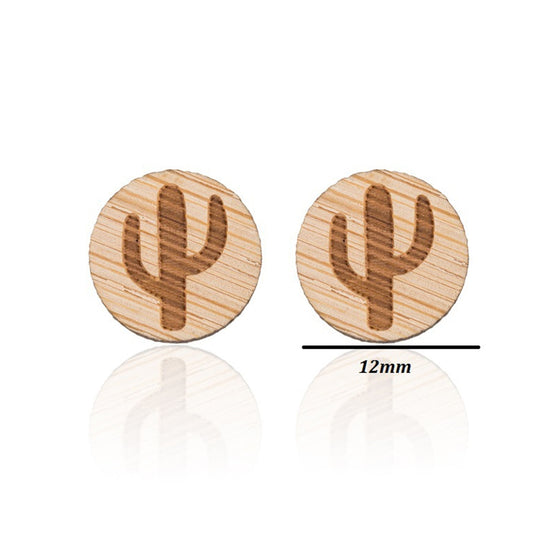 Wooden Cactus Lady Cute Stud Earrings for Women Jewelry Girls Earrings