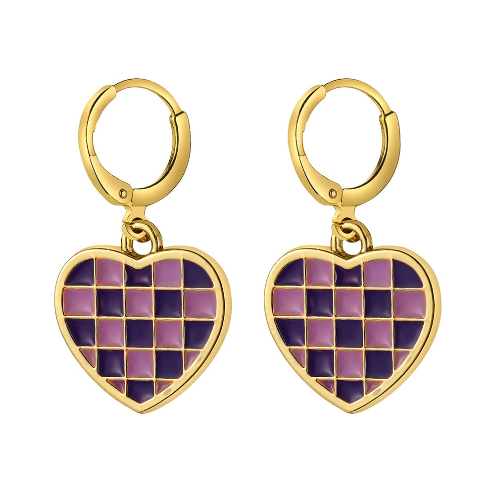 29 Styles Checkerboard Heart Lock Dangle Earrings Fashion Party Girls Pendant