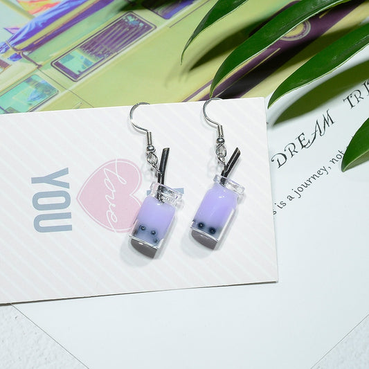 Purple Milk Tea Dangle Earrings for Girls Women Birthday Gift Lovely Jewelry