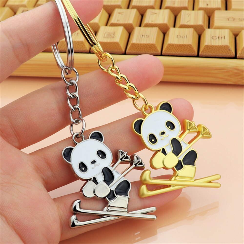 1pcs Keychain Metal Cute Ski Panda Shape Keyring Ladies Bag Ornaments