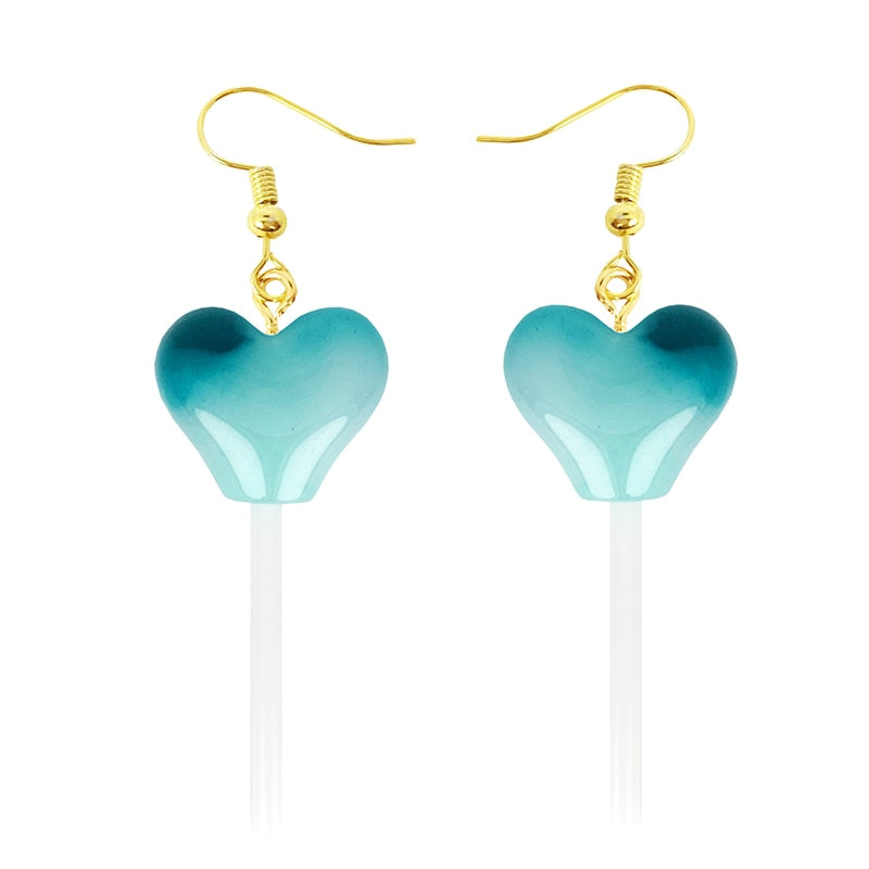 Resin Blue Lollipop Drop Earrings Women Art Fashion Cartoon Earrings Creative