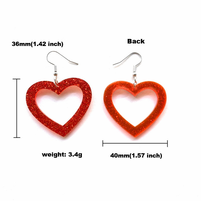 Simple Classic Style Glitter Red Hollow Out Heart Dangle Earrings for Girls