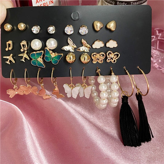 17 Pairs Mixed Design Stud Earrings Fashion Women Summer Party Jewelry Girls