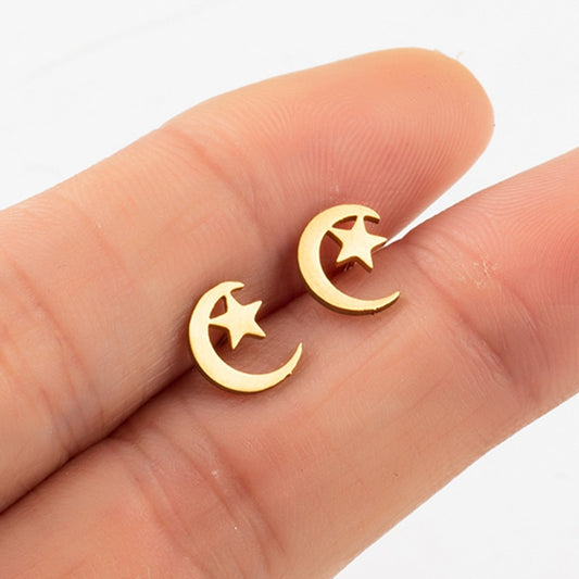 Moon Star Mini Studs Earring Cute Female Ear Ornament Charm Jewelry Accessory