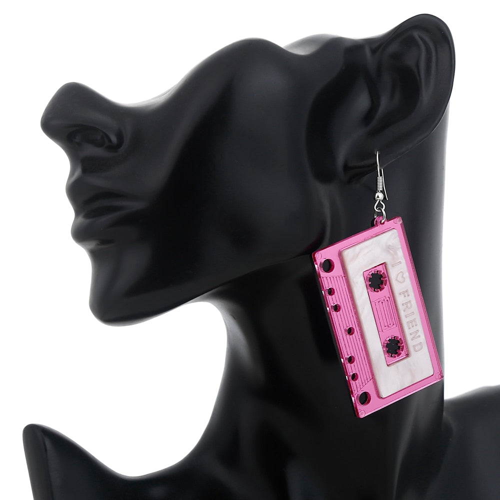 Vintage Romantic Cassette Tape Dangle Earrings Women Travel Fashion Cartoon