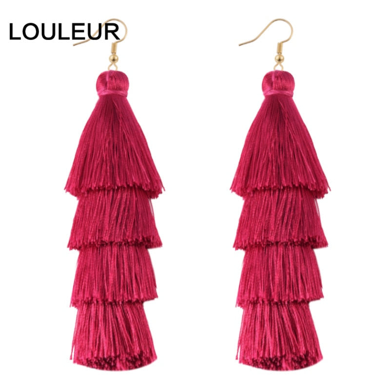 39 Styles  4 Layer Bohemian Multicolor Statement Tassel Dangle Earrings Women