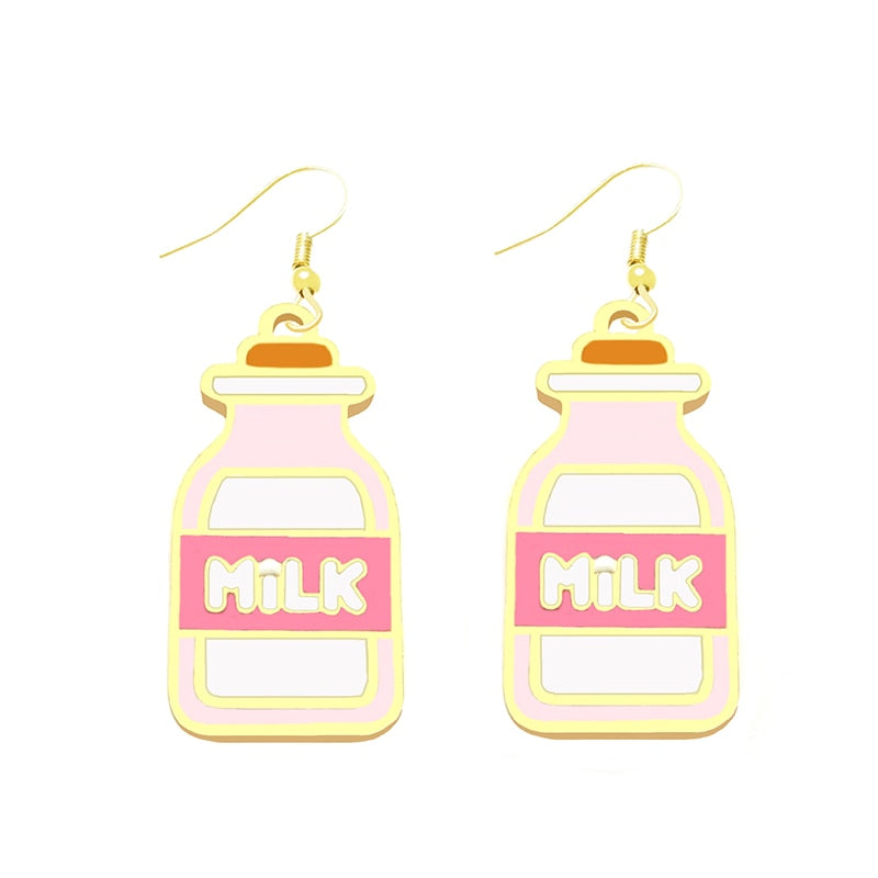 Milk Bottle Drop Earrings Cartoon Ear Pendants Accessories Women Art Jewelry