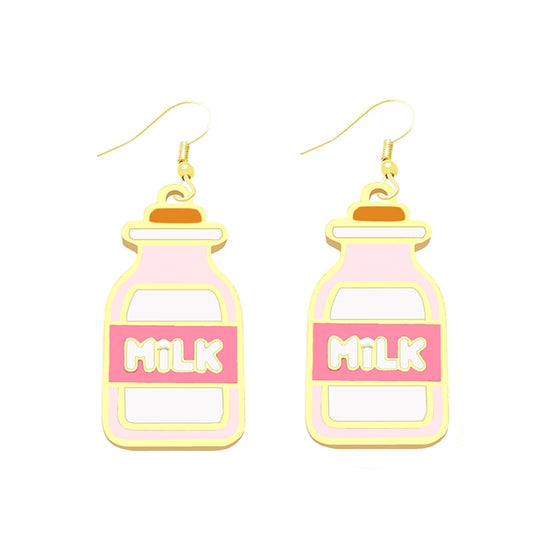 Milk Bottle Drop Earrings Cartoon Ear Pendants Accessories Women Art Jewelry