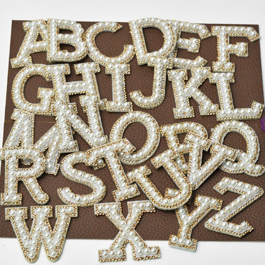 A-Z Alphabet 1Pcs Letter Patches Pearl Rhinestone Alphabet Patches For Clothes