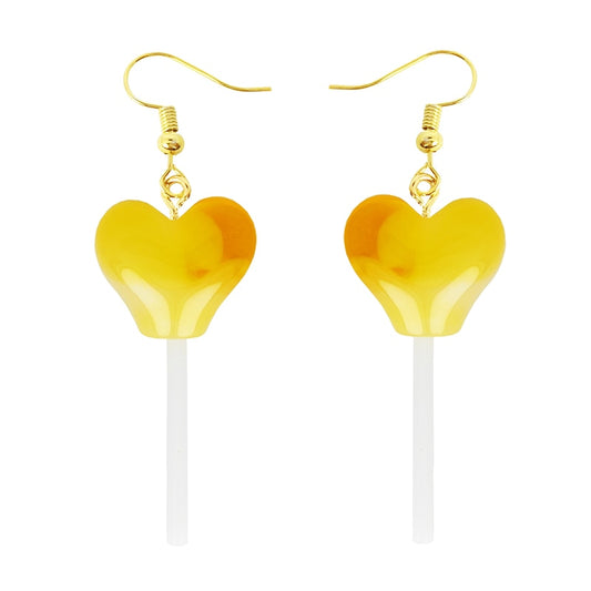 Resin Yellow Lollipop Drop Earrings Women Art Fashion Cartoon Earrings Creative