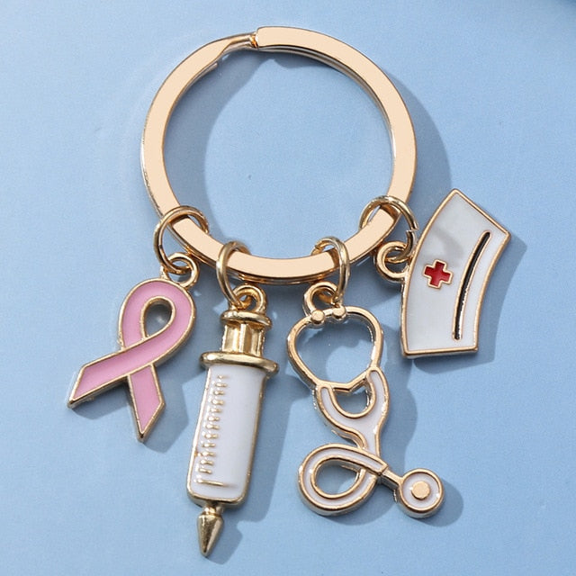 4 Styles Injection Syringe Stethoscope Nurse Cap Cartoon Keyring Cute Creative