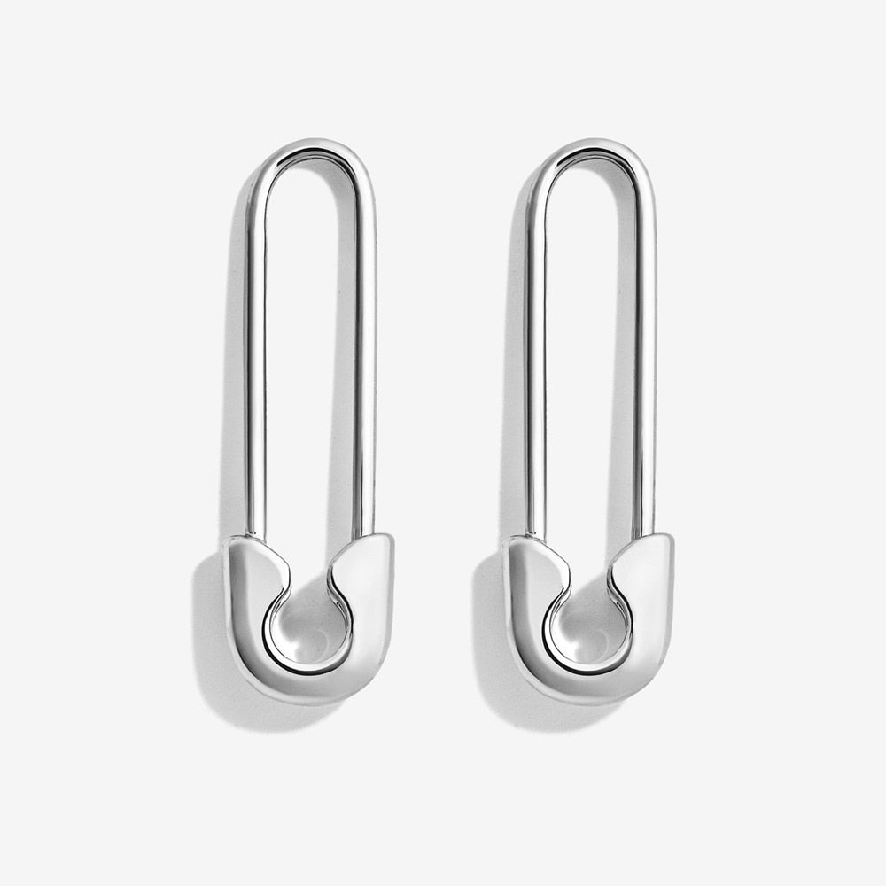 1pair Plain Silvery Color Safety Pin Drop Earrings Fashion Women Summer Party