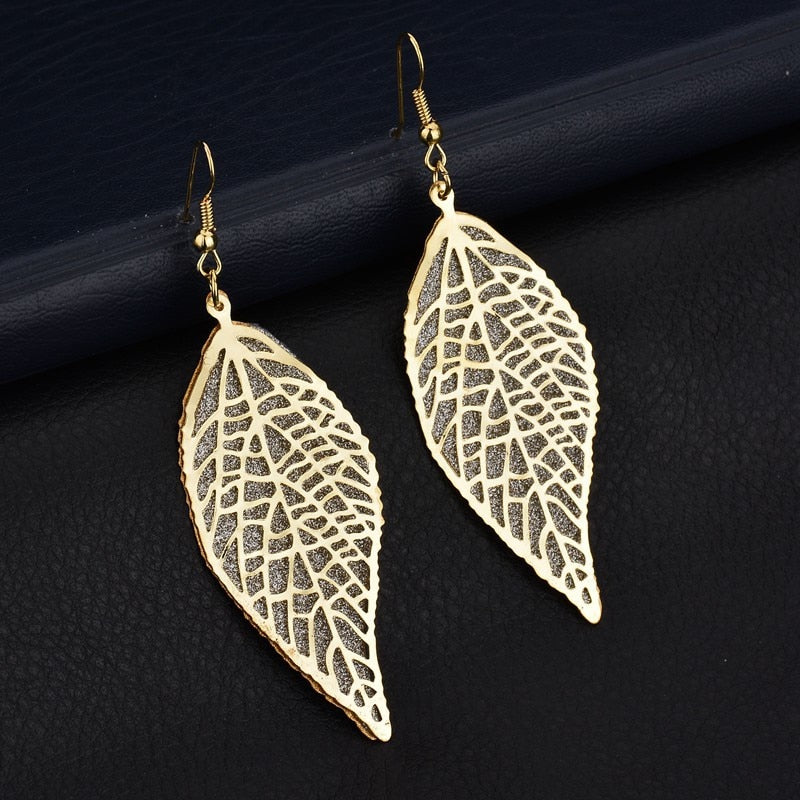 Textured Leaf Dangle Earrings Fashion Party Girls Pendant Earrings Women Jewelry