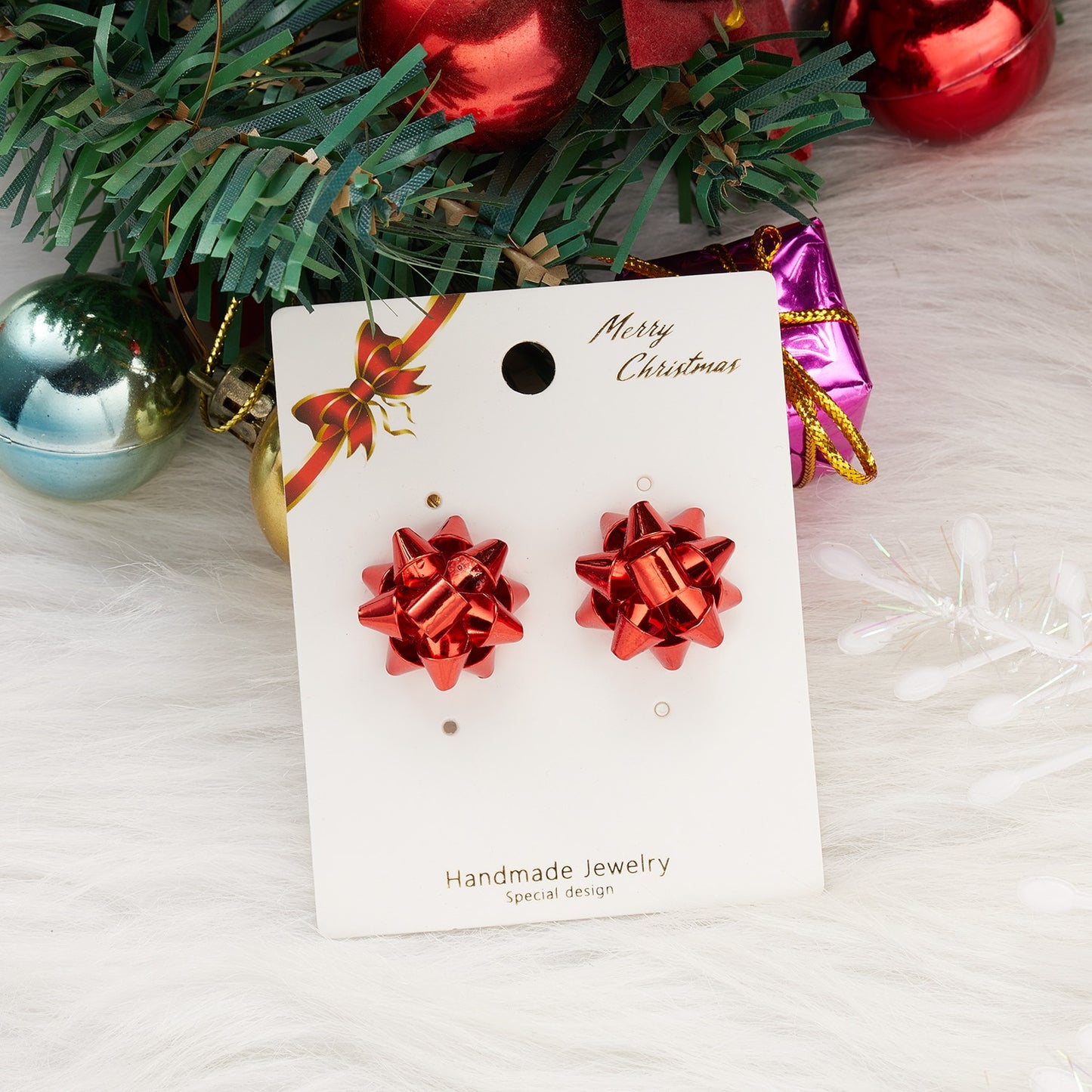 Red Color Christmas Gift Stud Earrings Women Girls Fashion Elegant Jewelry