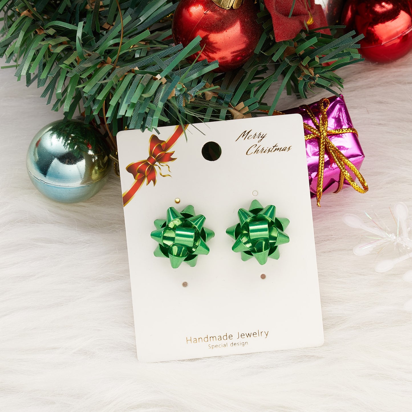 Green Christmas Gift Stud Earrings Women Girls Fashion Elegant Jewelry