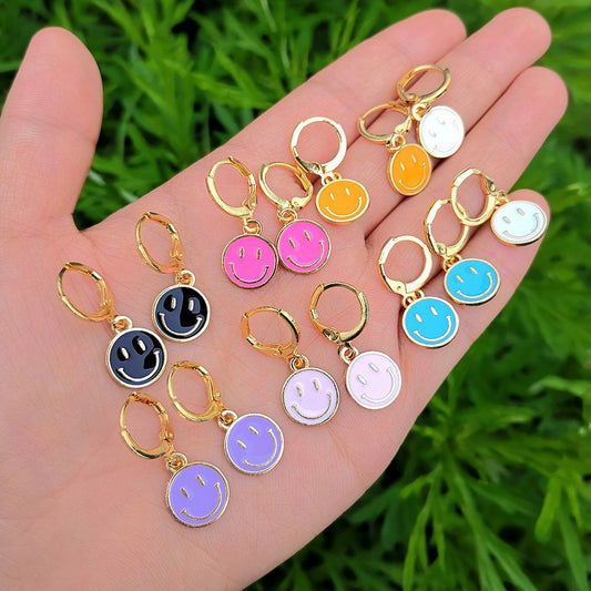 30 Styles Round Similing Face Heart Flower Huggies Earrings Women Girl Fashion