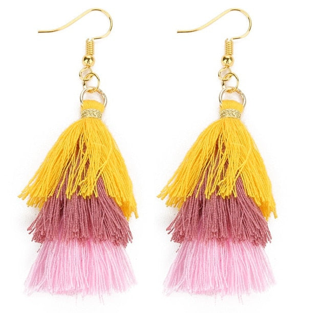 39 Styles  4 Layer Bohemian Multicolor Statement Tassel Dangle Earrings Women