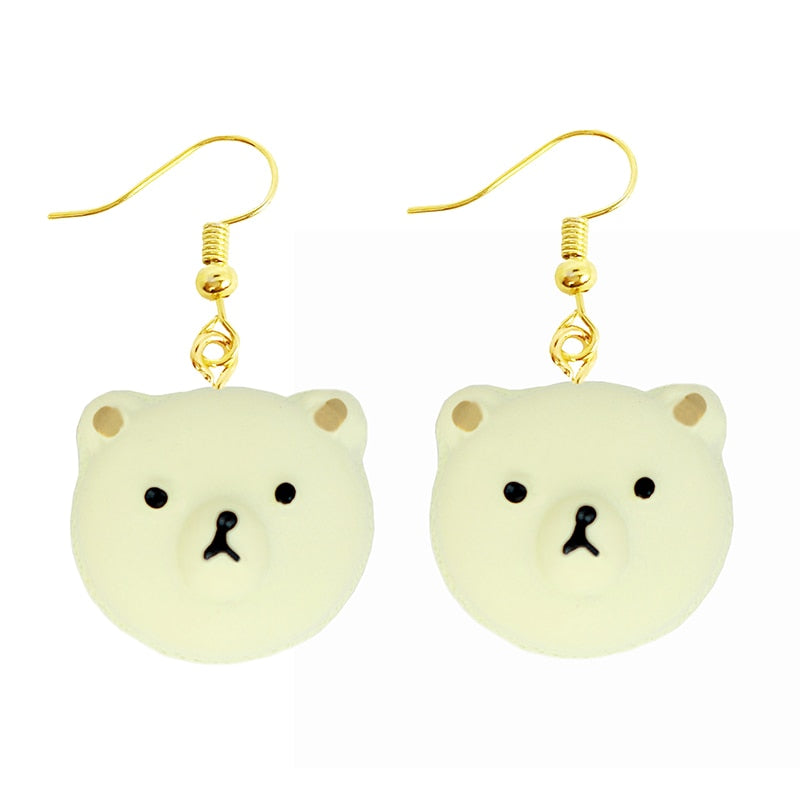 Bear Head Resin Animal Drop Earrings Women Creativity Jewelry Cute Earring Girls