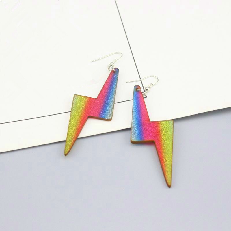 Colorful Glitter Lightning Acrylic Drop Earrings Women Girl Fashion Trendy