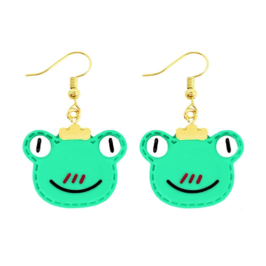 Frog and Crown Resin Animal Drop Earrings Women Creativity Jewelry Cute Earring