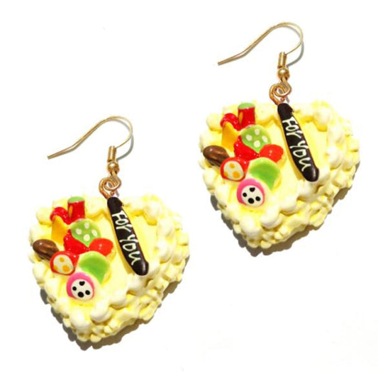 Resin Fruit Cake Drop Earrings Women Art Fashion Cartoon Earrings Creative