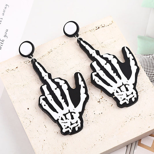 Middle Finger Skeleton Drop Earrings Women Travel Fashion Cartoon Earrings