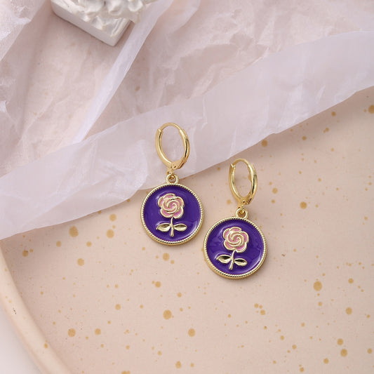 Purple Rose Dangle Earrings Fashion Party Girls Pendant Earrings Women Jewelry