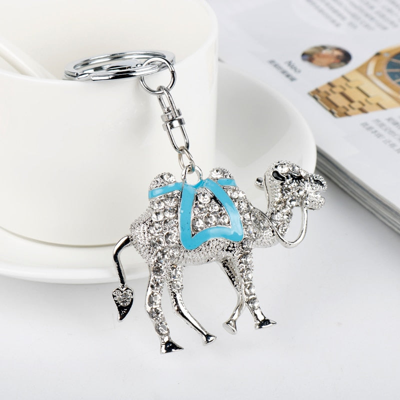 3 Colors Rhinestone Camel Keychain Cartoon Key Ring Anime Pendant Key Holder Art