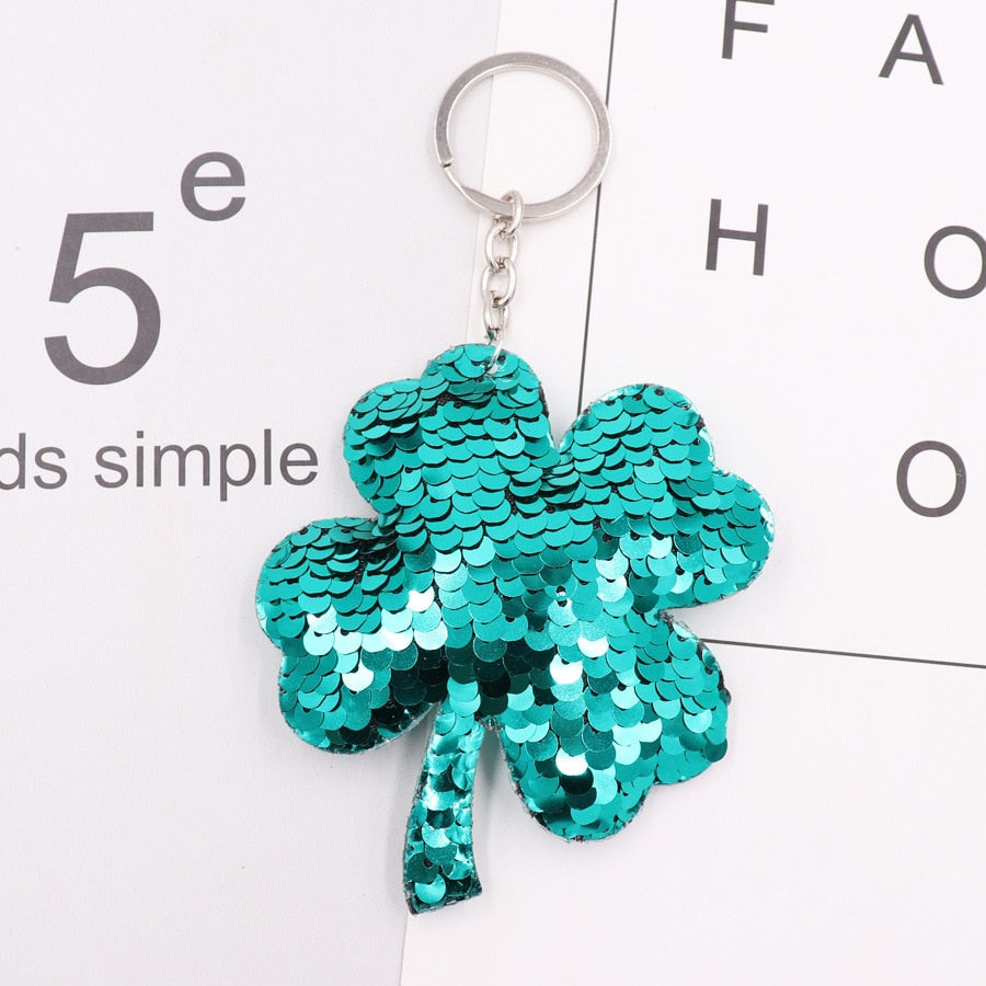 Aqua Style Clover Sequin Keychain Sparkling Love Keyring Women Shoulder Bag