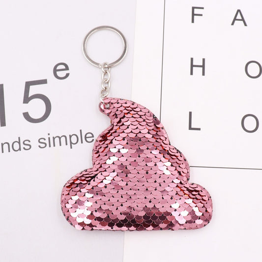 Pink Poo Design Sequin Keychain Sparkling Love Keyring Women Shoulder Bag Mobile