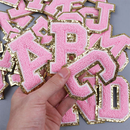 A-Z Pink Letters Alphabet Sequins Towel Embroidered Chenille Patches For DIY