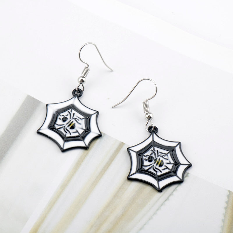 Black and White Spider Web Dangle Earrings for Girls Women Birthday Gift Lovely
