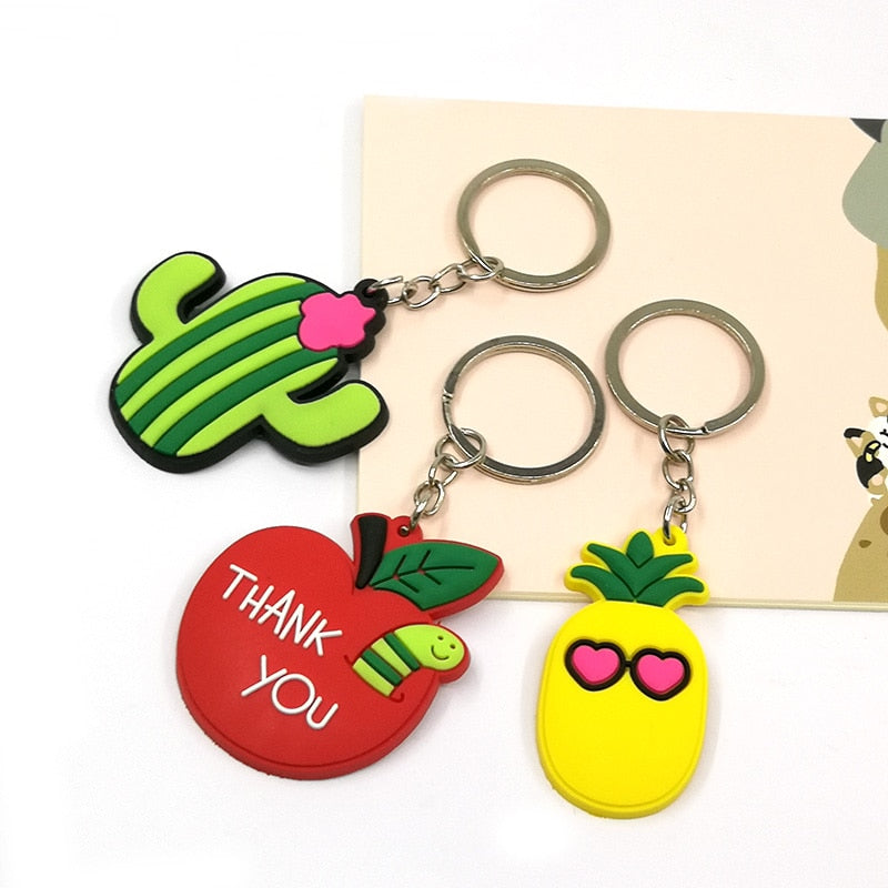 9 Styles Avocado apple flower anime keychain Cartoon Key Ring Pendant Key Holder