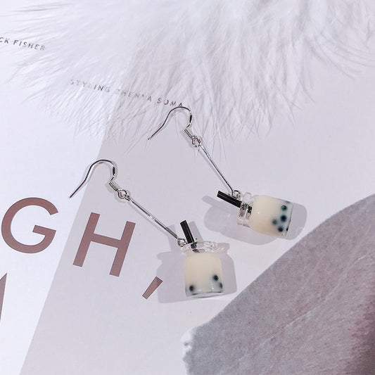 Milk Tea Design Dangle Earrings for Girls Women Birthday Gift Lovely Jewelry