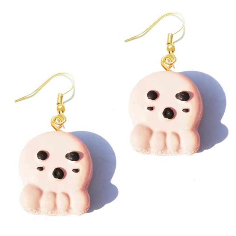 Resin Cartoon Pink Seal Drop Earrings Women Art Fashion Cartoon Earrings