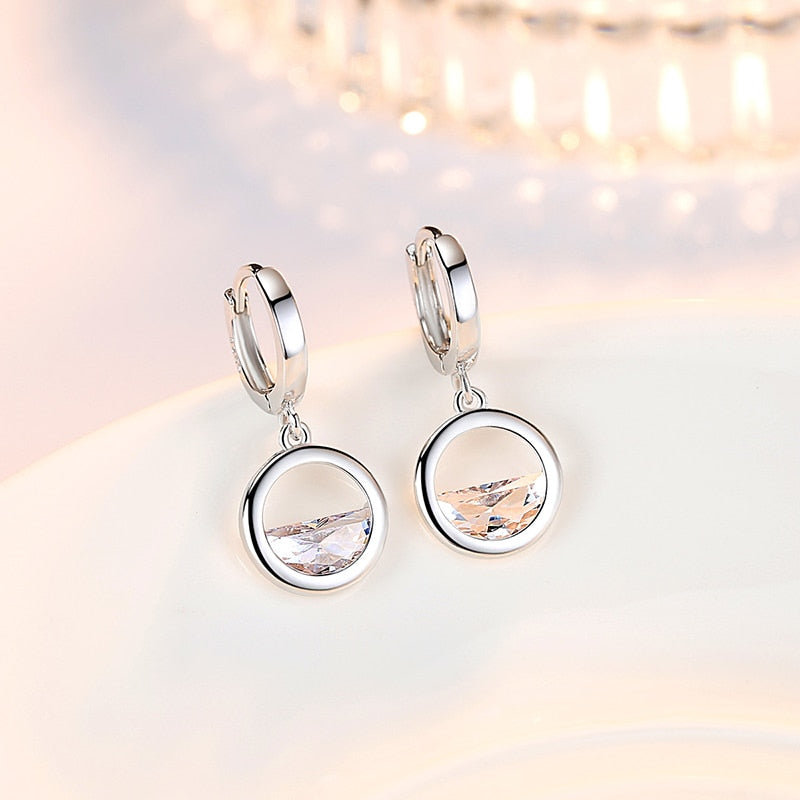 Half Full Crystal Drop Charm Earrings For Women Girl Fashion Modern Jewelry Gift