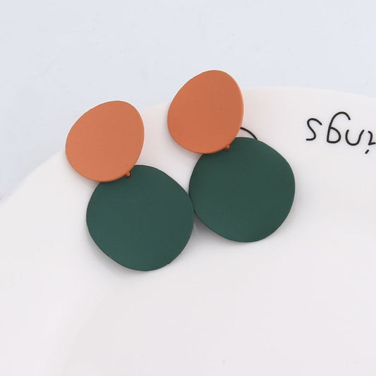 Dusty Orange Green Round Drop Earrings Cartoon Art Women Party Jewelry Ear