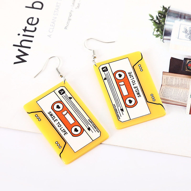 Music Cassette Drop Earrings Women Travel Fashion Cartoon Earrings Creative