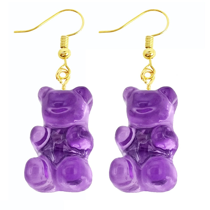 Purple Bear Drop Earrings Women Art Fashion Cartoon Earrings Creative Jewelry