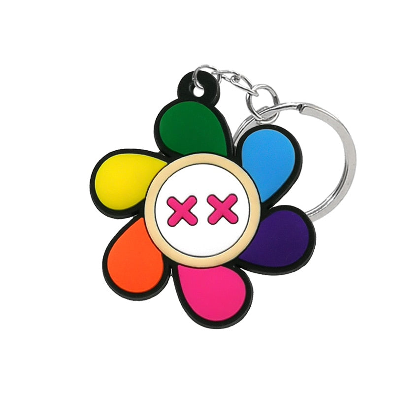 Colorful Flower PVC Keychain Cartoon Creative Gift Key Holder Keyring Anime