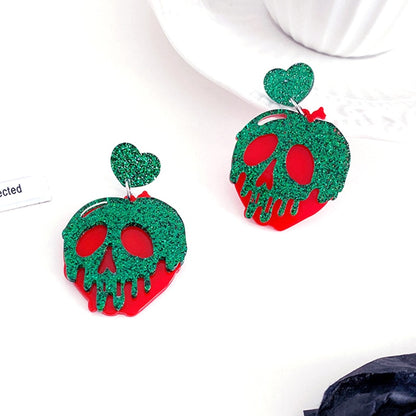 Green Glitter Skull Halloween Drop Earrings Cartoon Art Women Party Jewelry Ear