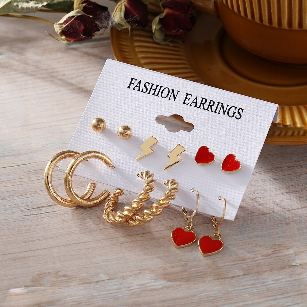 32 Styles 5-9Pairs Mixed Design Hoop Stud Drop Earrings Set Fashion Women Summer