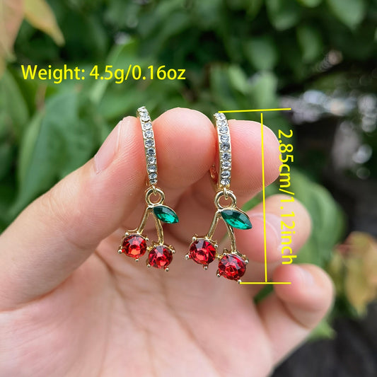 Red Crystal Cherry Lady Cute Dangle Earrings for Women Jewelry Girls Earrings