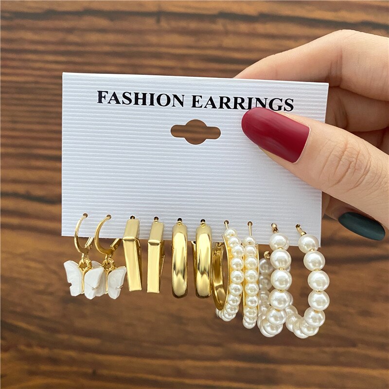 5pairs Imitation Pearl Hoop Earrings Fashion Women Summer Party Jewelry Girls