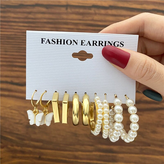 5pairs Imitation Pearl Hoop Earrings Fashion Women Summer Party Jewelry Girls